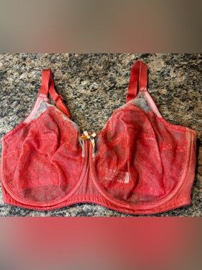 Wacoal 38DDD Orange Retro Chic Full Figure Lace Bra Style 855186 Sassy Underwire